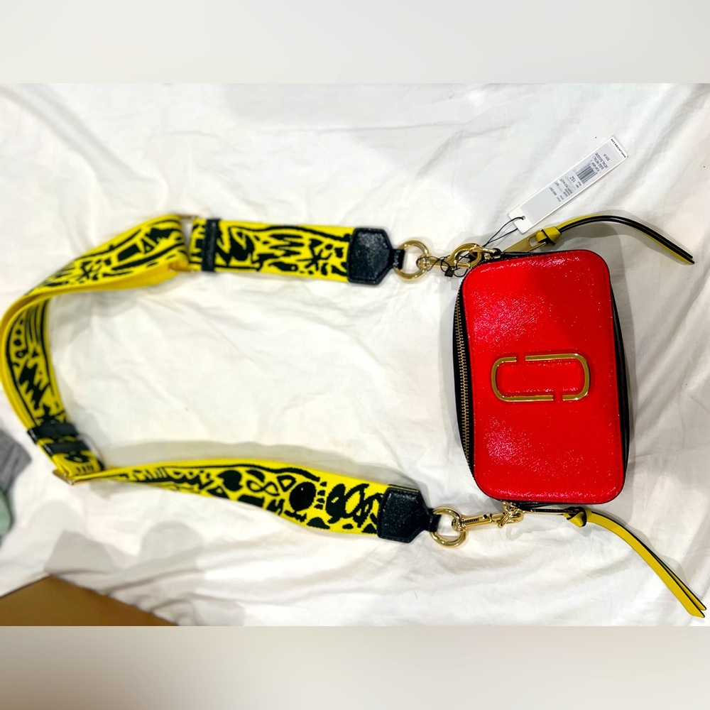 Marc Jacobs Red Crossbody Bag with Yellow Strap